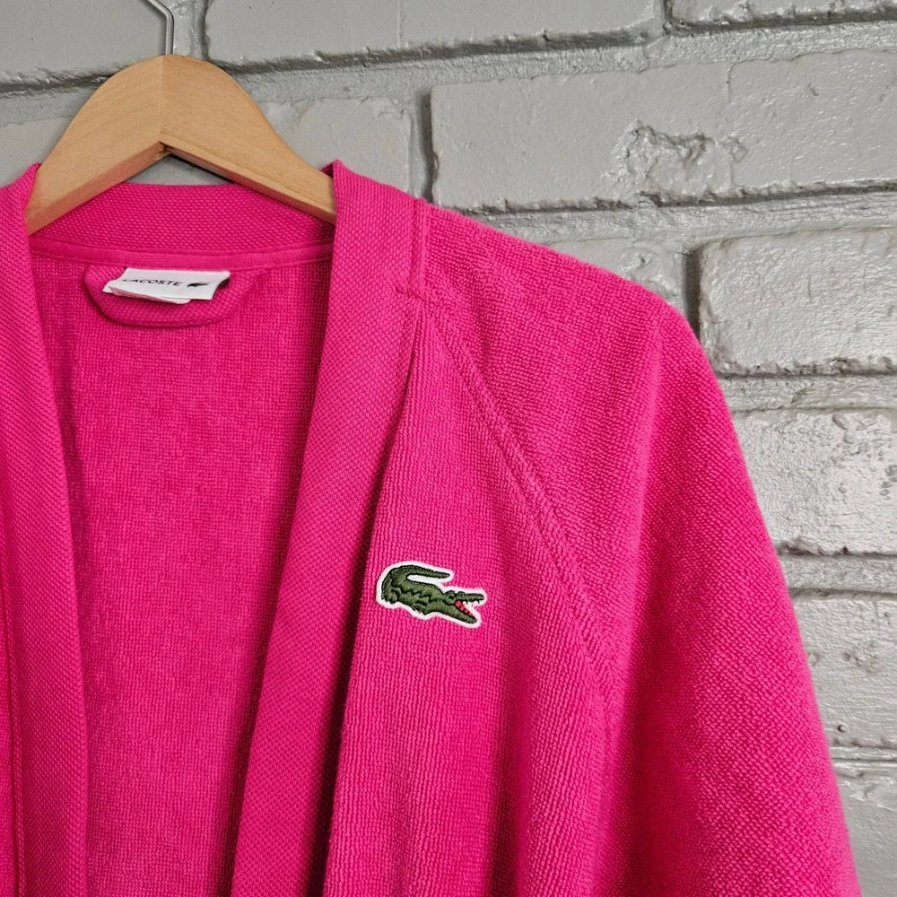 Lacoste Pink Cotton Terry Cloth Bathrobe Embroidered Logo Shawl Collar Robe - Picture 2 of 12